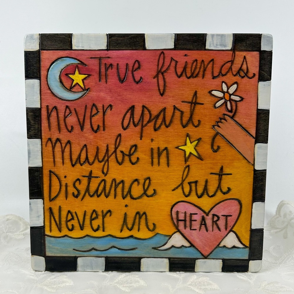 Sticks Sara Grant Hand Carved Hand Painted Quilt Style Wood Plaque True Friends
